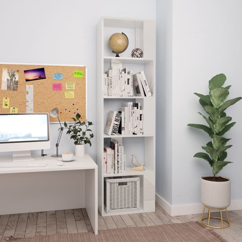 vidaXL Estantería madera contrachapada blanco brillante 45x24x159 cm vidaXL Estantería madera contrachapada blanco brillante 45x24x159 cm