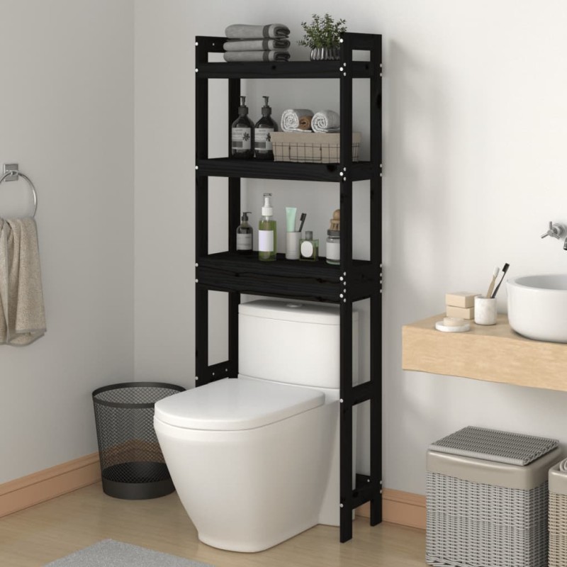 vidaXL Estante de baño madera maciza de pino negro 63x26x171 cm vidaXL Estante de baño madera maciza de pino negro 63x26x171 cm