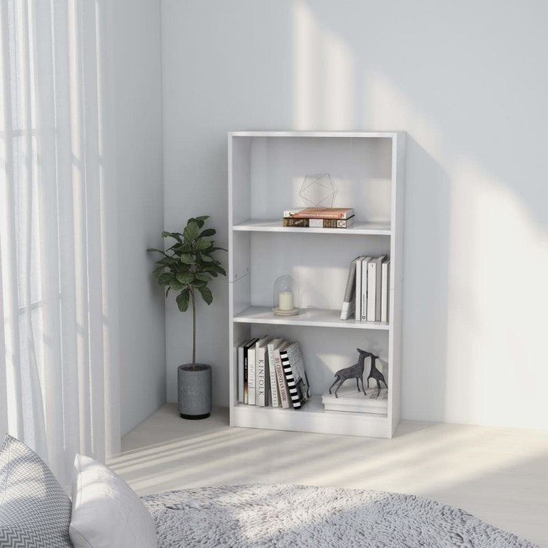 vidaXL Estantería de 3 niveles madera contrachapada blanca 60x24x109cm vidaXL Estantería de 3 niveles madera contrachapada blanca 60x24x109cm
