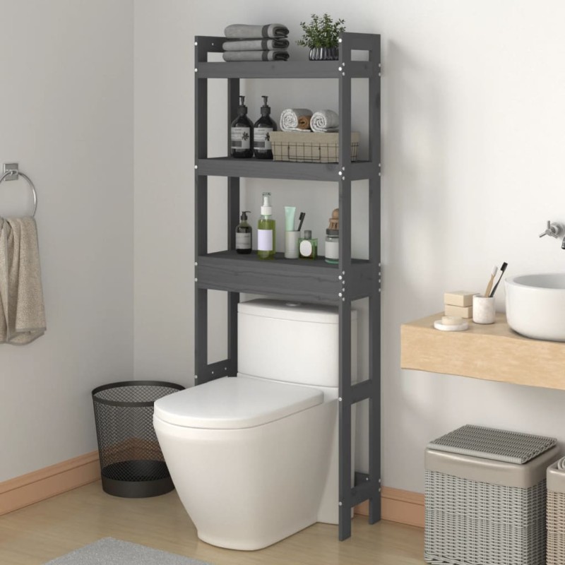 vidaXL Estante de baño madera maciza de pino gris 63x26x171 cm vidaXL Estante de baño madera maciza de pino gris 63x26x171 cm