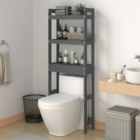 vidaXL Estante de baño madera maciza de pino gris 63x26x171 cm