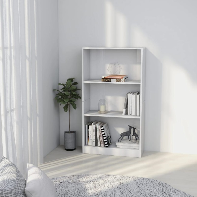 vidaXL Estantería de 3 niveles contrachapada blanco brillo 60x24x109cm vidaXL Estantería de 3 niveles contrachapada blanco brillo 60x24x109cm