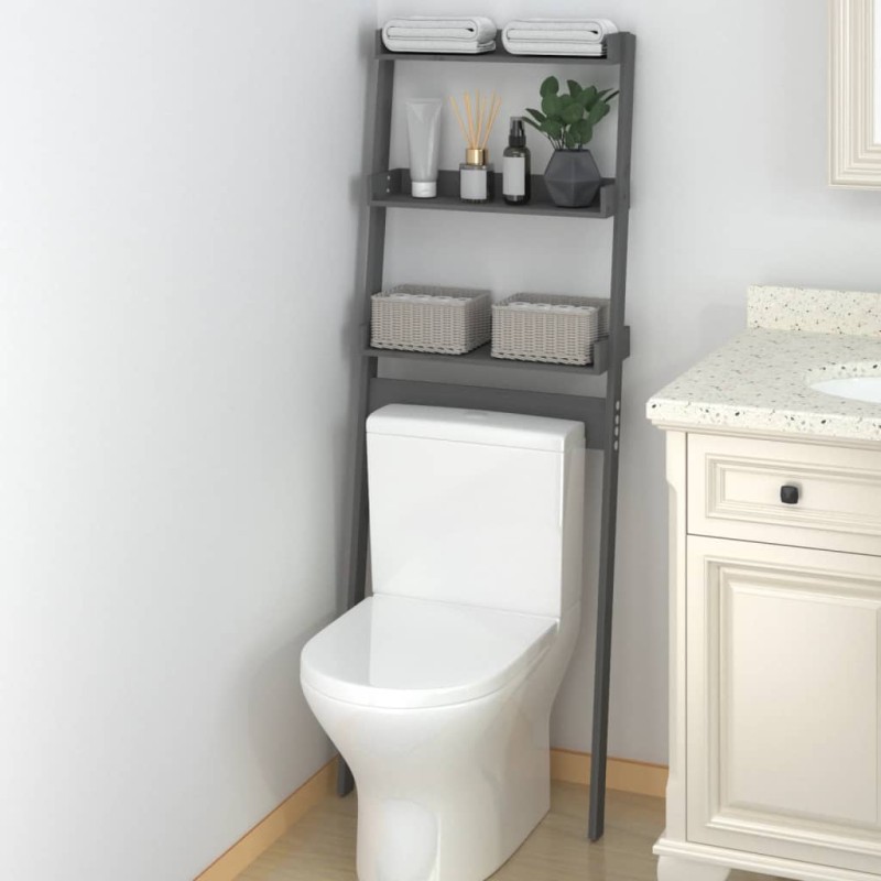 vidaXL Estante de baño madera maciza de pino gris 63,5x32x179 cm vidaXL Estante de baño madera maciza de pino gris 63,5x32x179 cm