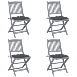 vidaXL Sillas de jardín plegables 4 uds cojines madera maciza acacia