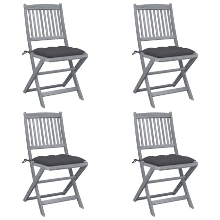 vidaXL Sillas de jardín plegables 4 uds cojines madera maciza acacia