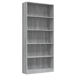 vidaXL Estantería de 5 niveles contrachapada gris Sonoma 80x24x175 cm