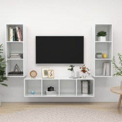 vidaXL Set de muebles de salón 3 pzas madera ingeniería blanco brillo