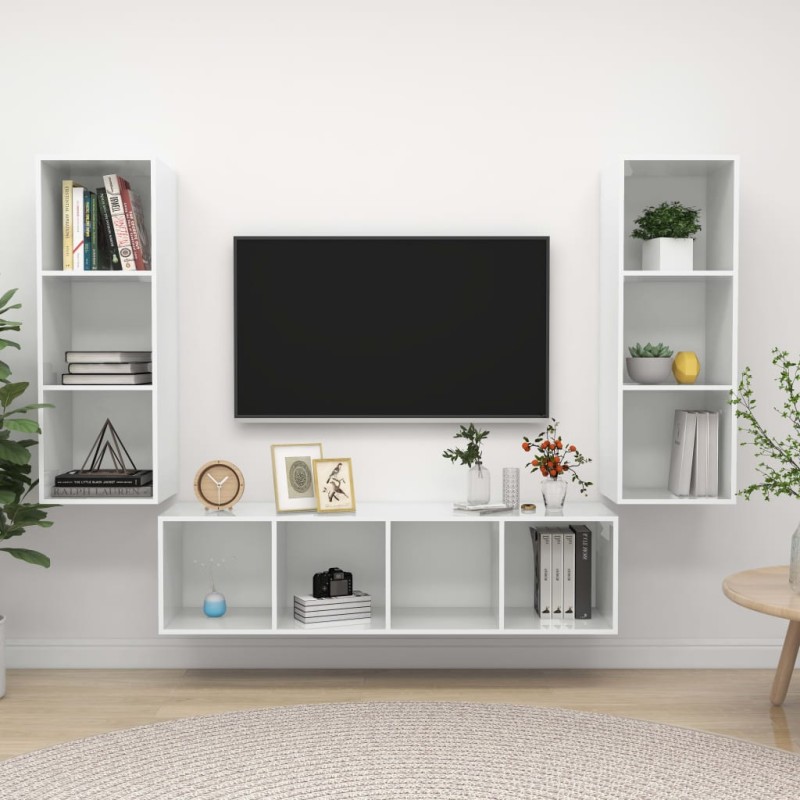 vidaXL Set de muebles de salón 3 pzas madera ingeniería blanco brillo vidaXL Set de muebles de salón 3 pzas madera ingeniería blanco brillo