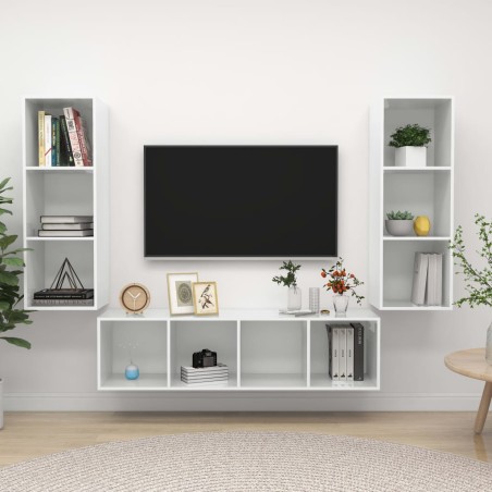 vidaXL Set de muebles de salón 3 pzas madera ingeniería blanco brillo