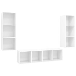 vidaXL Set de muebles de salón 3 pzas madera ingeniería blanco brillo