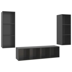 vidaXL Muebles de salón 3 piezas madera de ingeniería gris con brillo