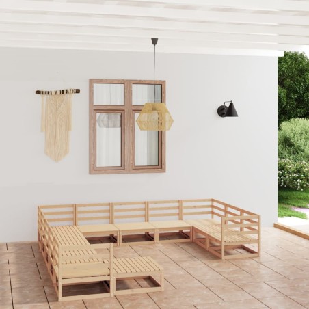vidaXL Juego de muebles de jardín 12 piezas madera maciza de pino