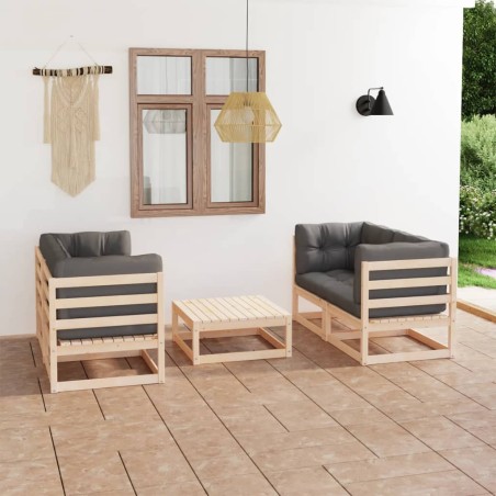 vidaXL Juego de muebles de jardín 5 pzas y cojines madera pino maciza