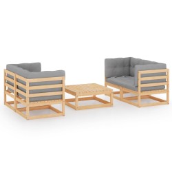 vidaXL Juego de muebles de jardín 5 pzas y cojines madera pino maciza