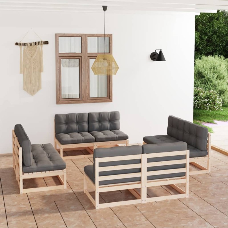vidaXL Juego de muebles de jardín 8 pzas y cojines madera pino maciza