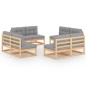 vidaXL Juego de muebles de jardín 8 pzas y cojines madera pino maciza