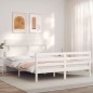 vidaXL Estructura de cama con cabecero madera maciza blanco 160x200 cm vidaXL Estructura de cama con cabecero madera maciza blanco 160x200 cm
