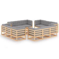 vidaXL Juego de muebles de jardín 13 pzas y cojines madera pino maciza