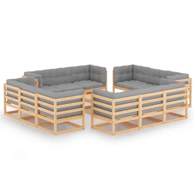 vidaXL Juego de muebles de jardín 13 pzas y cojines madera pino maciza vidaXL Juego de muebles de jardín 13 pzas y cojines madera pino maciza