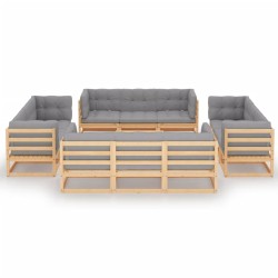 vidaXL Juego de muebles de jardín 13 pzas y cojines madera pino maciza