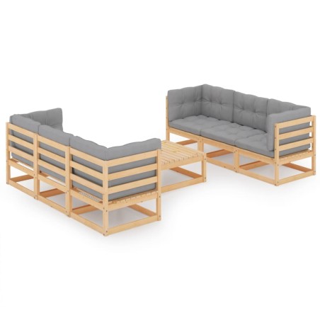 vidaXL Juego de muebles de jardín 7 pzas y cojines madera pino maciza