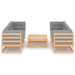 vidaXL Juego de muebles de jardín 7 pzas y cojines madera pino maciza
