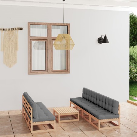 vidaXL Muebles de jardín 6 piezas con cojines de madera de pino maciza