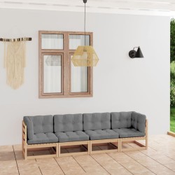 vidaXL Sofá de jardín 4 plazas con cojines madera maciza de pino