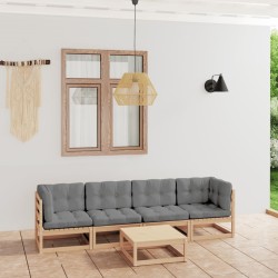vidaXL Juego de muebles de jardín 5 pzas y cojines madera pino maciza
