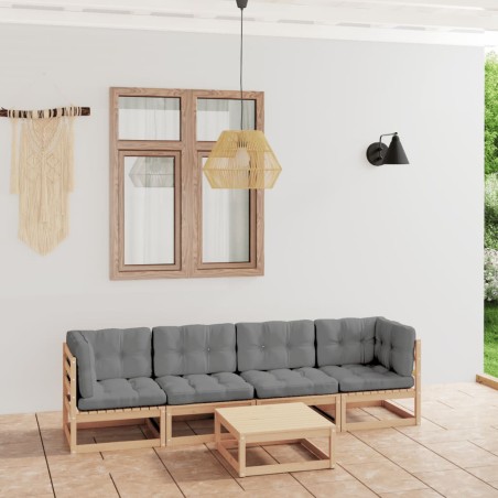 vidaXL Juego de muebles de jardín 5 pzas y cojines madera pino maciza