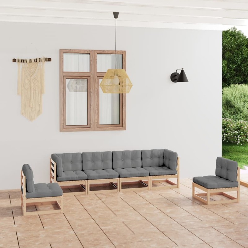 vidaXL Juego de muebles de jardín 6 pzas y cojines madera pino maciza