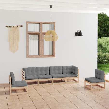 vidaXL Juego de muebles de jardín 6 pzas y cojines madera pino maciza