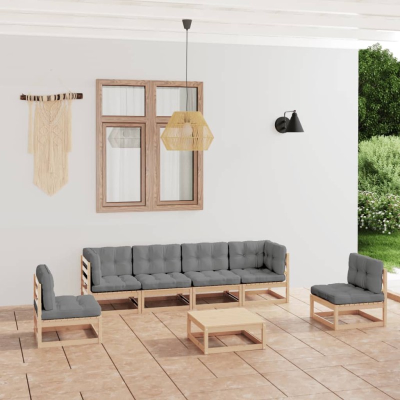 vidaXL Muebles de jardín 7 piezas con cojines de madera de pino maciza