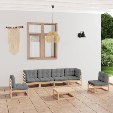 vidaXL Muebles de jardín 7 piezas con cojines de madera de pino maciza