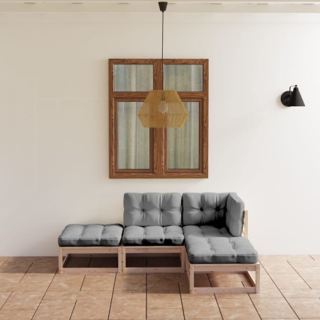vidaXL Juego de muebles de jardín 4 pzas y cojines madera maciza pino
