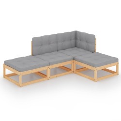 vidaXL Juego de muebles de jardín 4 pzas y cojines madera maciza pino
