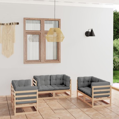 vidaXL Juego de muebles de jardín 6 pzas y cojines madera pino maciza