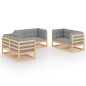 vidaXL Juego de muebles de jardín 6 pzas y cojines madera pino maciza