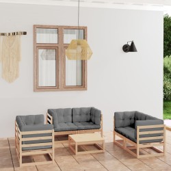 vidaXL Juego de muebles de jardín 7 pzas y cojines madera pino maciza