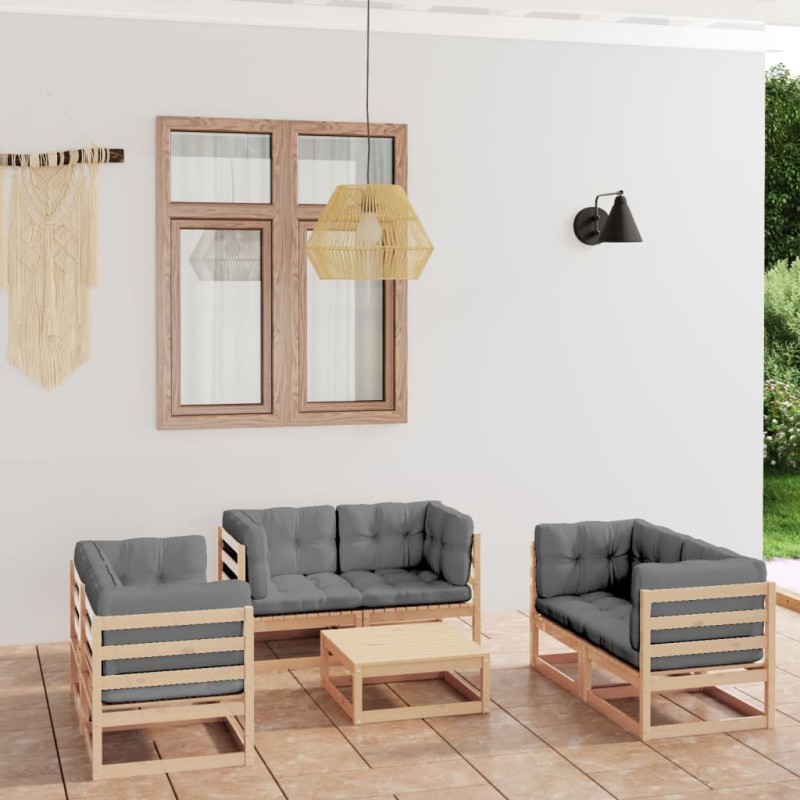 vidaXL Juego de muebles de jardín 7 pzas y cojines madera pino maciza vidaXL Juego de muebles de jardín 7 pzas y cojines madera pino maciza