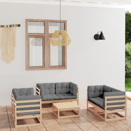 vidaXL Juego de muebles de jardín 7 pzas y cojines madera pino maciza