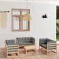 vidaXL Juego de muebles de jardín 7 pzas y cojines madera pino maciza vidaXL Juego de muebles de jardín 7 pzas y cojines madera pino maciza