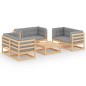vidaXL Juego de muebles de jardín 7 pzas y cojines madera pino maciza vidaXL Juego de muebles de jardín 7 pzas y cojines madera pino maciza