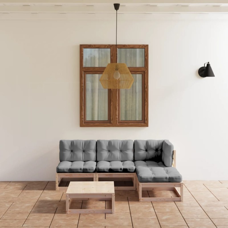 vidaXL Juego de muebles de jardín 5 pzas y cojines madera pino maciza vidaXL Juego de muebles de jardín 5 pzas y cojines madera pino maciza