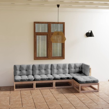 vidaXL Juego de muebles de jardín 5 pzas y cojines madera pino maciza