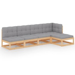 vidaXL Juego de muebles de jardín 5 pzas y cojines madera pino maciza
