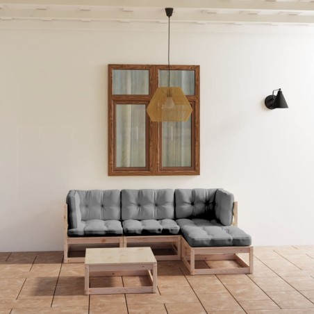 vidaXL Juego de muebles de jardín 5 pzas y cojines madera pino maciza