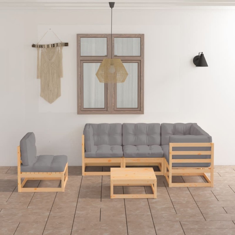 vidaXL Muebles de jardín 6 piezas con cojines de madera de pino maciza vidaXL Muebles de jardín 6 piezas con cojines de madera de pino maciza