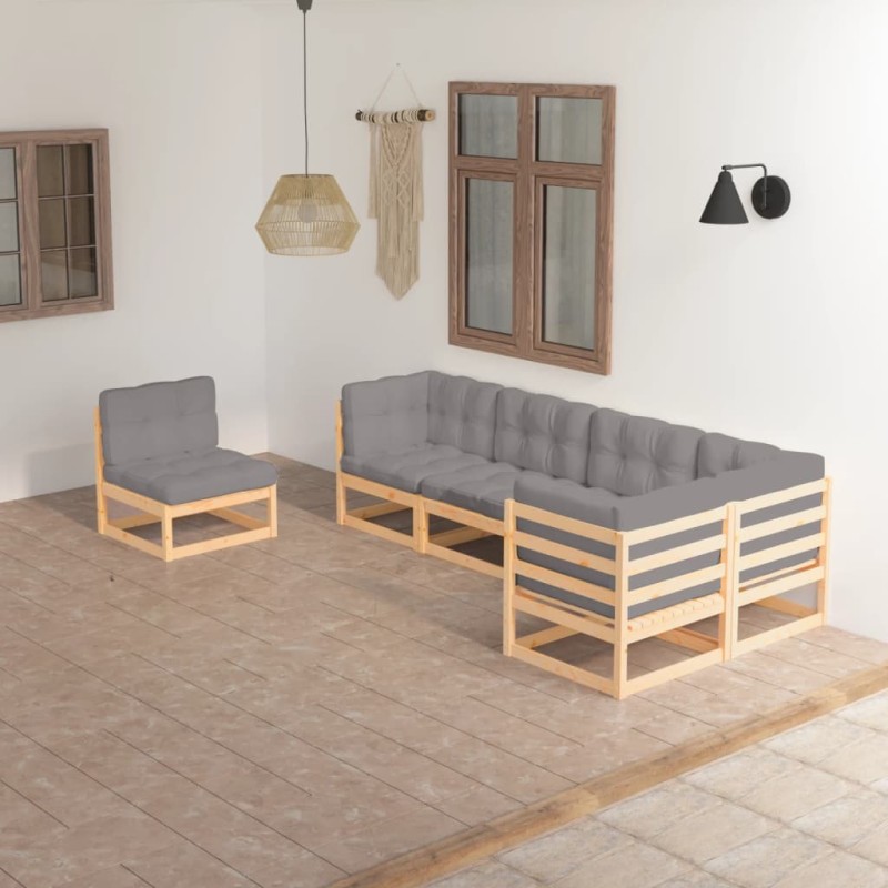 vidaXL Muebles de jardín 6 piezas con cojines de madera de pino maciza vidaXL Muebles de jardín 6 piezas con cojines de madera de pino maciza