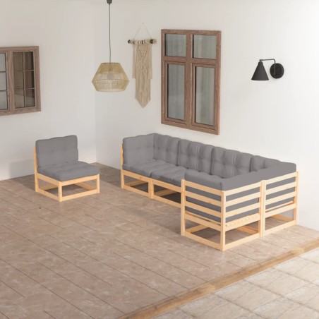 vidaXL Muebles de jardín 6 piezas con cojines de madera de pino maciza